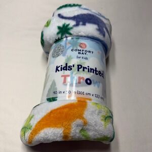 Comfort Bay for Kids Dinosaur Printed Throw Blanket Blue Orange Green 40x50 NEW